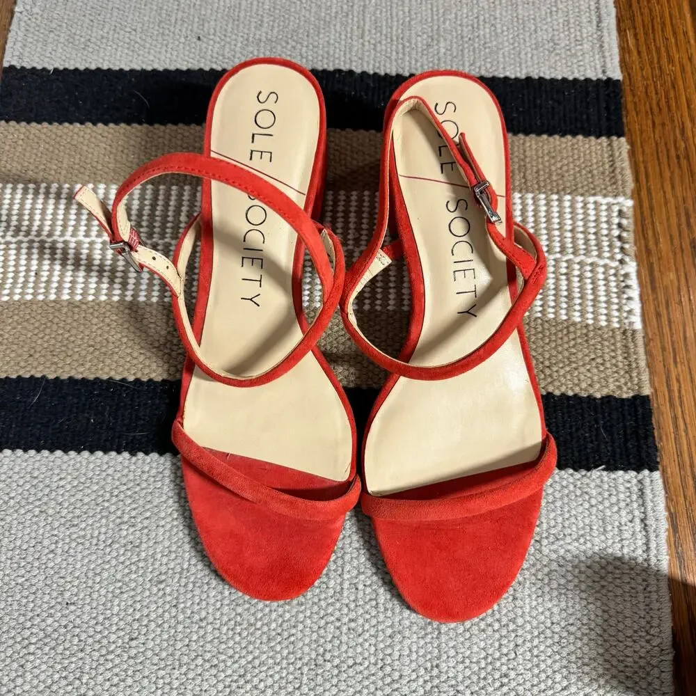 Sole Society Strappy Heel Shoe 9M Burnt‎ Orange Faux Suede Wedding Guest Formal